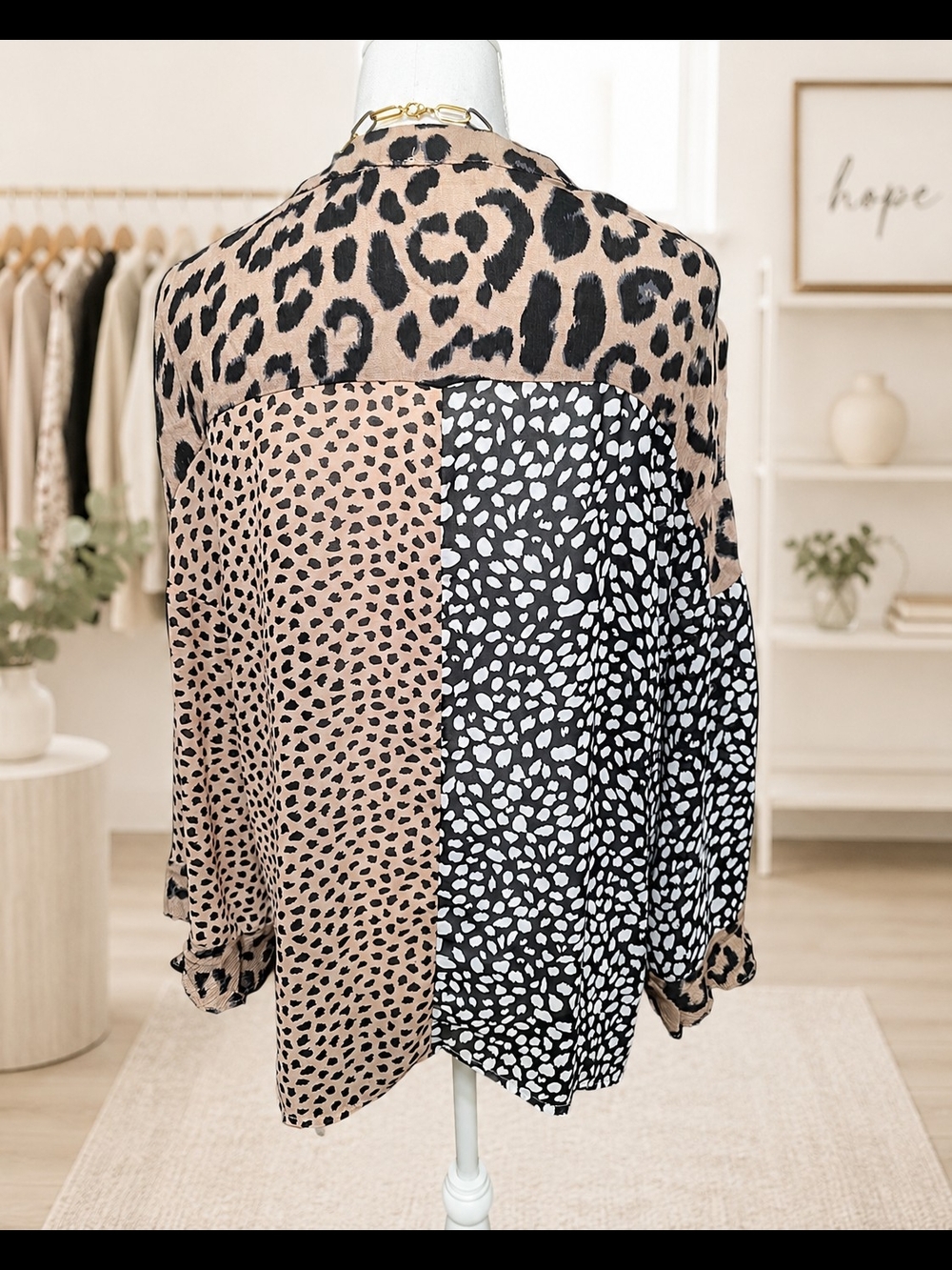 Umgee Tan & Black Leopard Print V-Neck Top - Picture 4 of 6